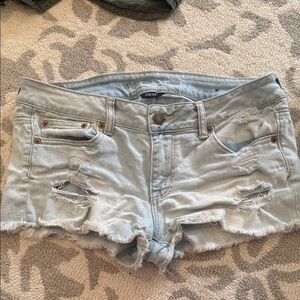 American Eagle Outfitters Light Blue Distressed Ripped Jean Shorts